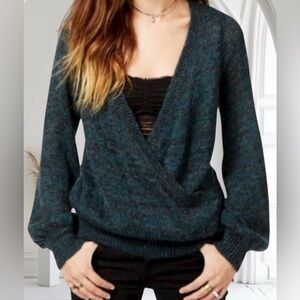 Free People Karin Wrap Sweater BlackEmerald Green